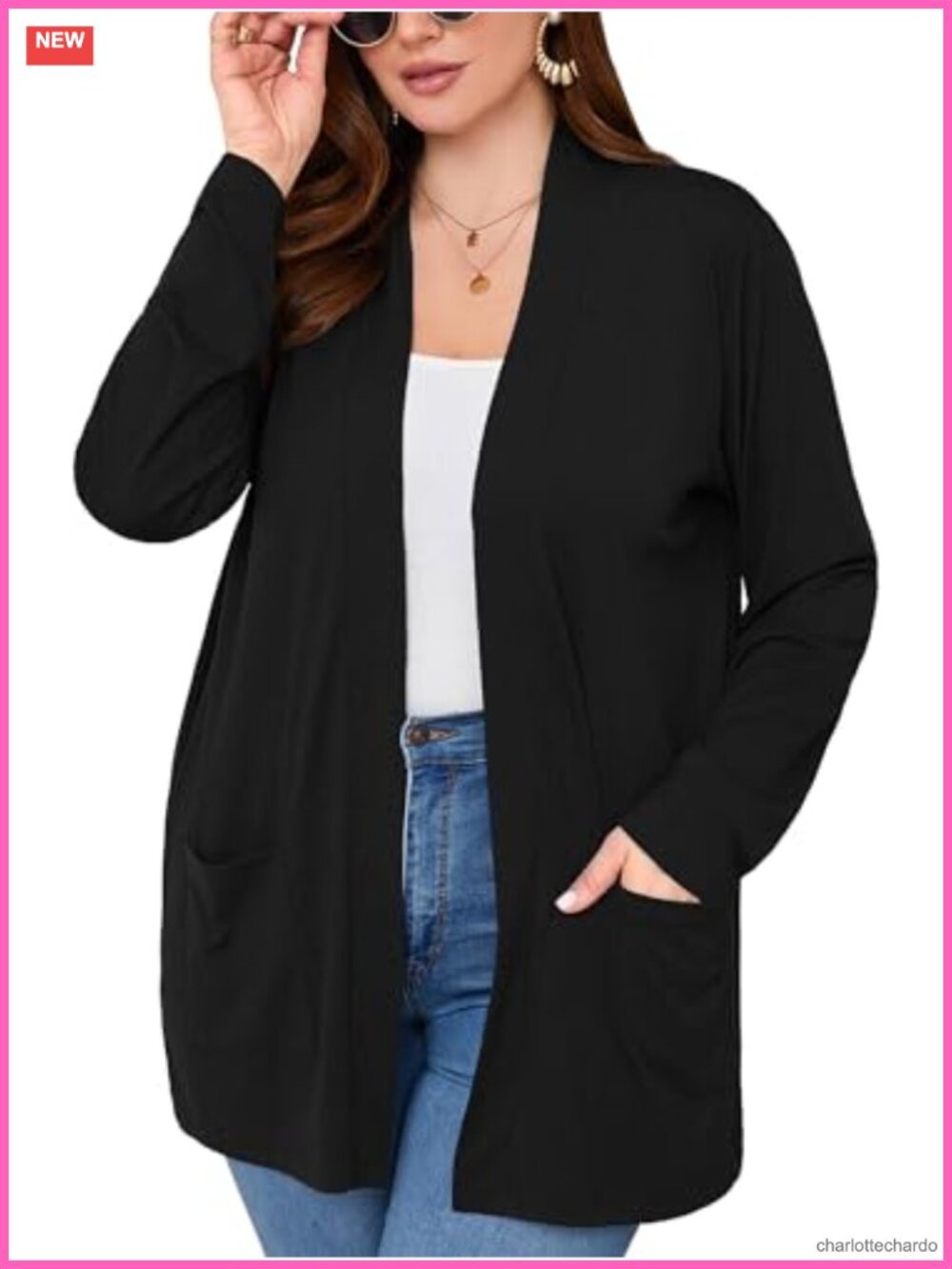 Plus Size Lightweight Open Front Cardigan with Pockets